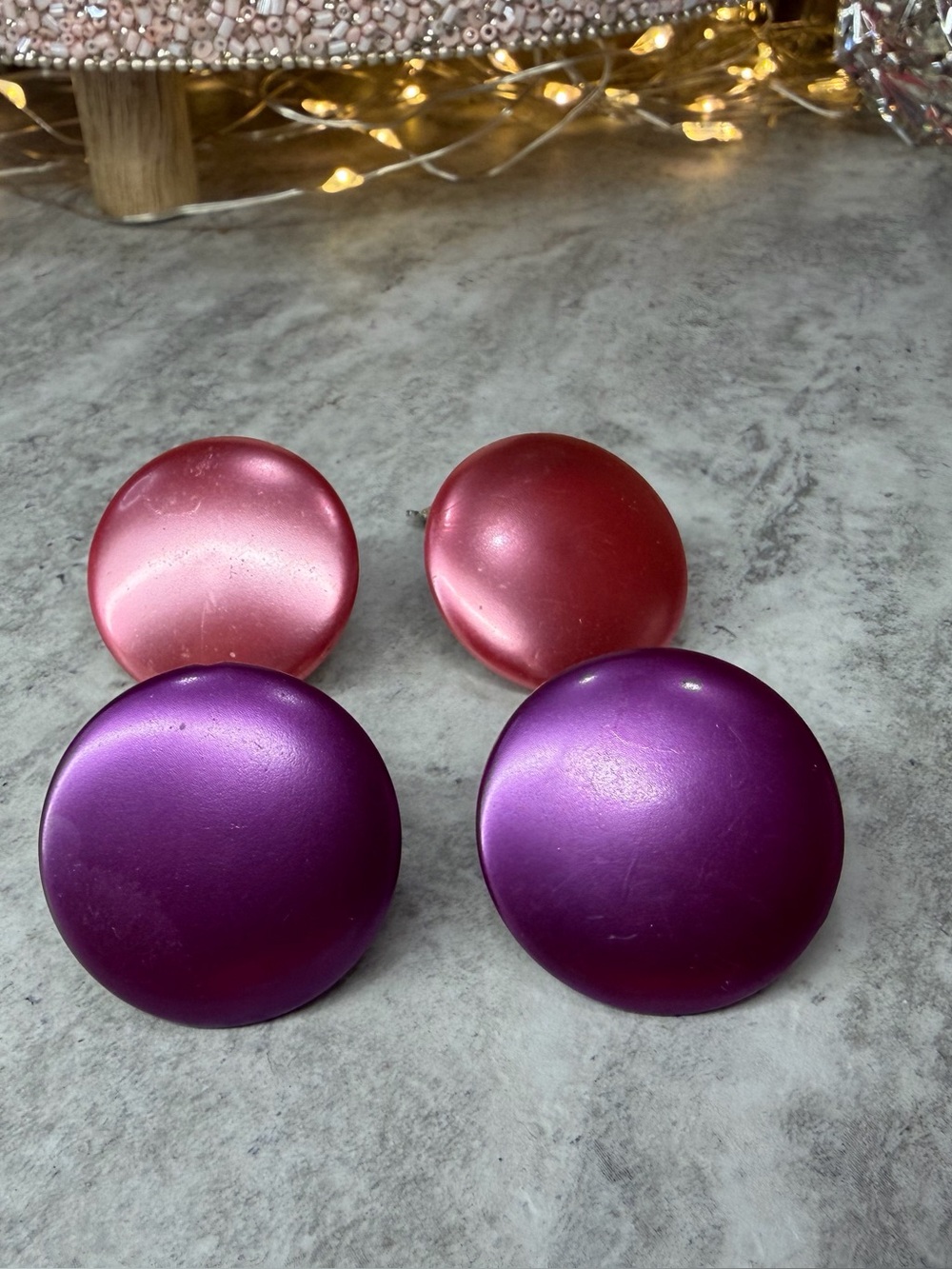 Vintage Clip-On Earrings Set of 2 Pink Purple Retro 1980s 90s Jewelry